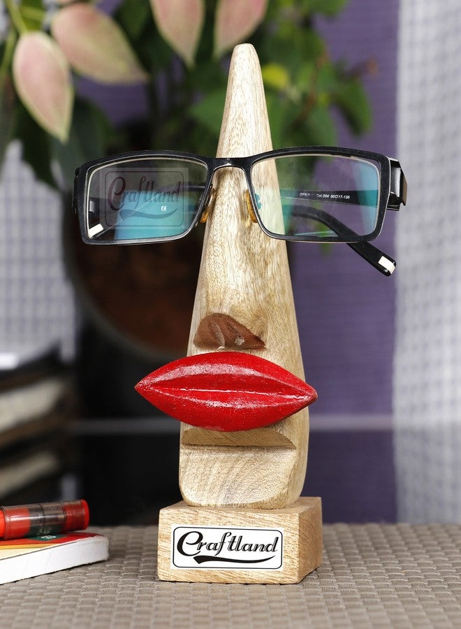 Craftland Wooden Handcrafted Nose Shaped Spectacles/Goggle/Eyeglass Holder/Stand for Women with red Lips - Image 1